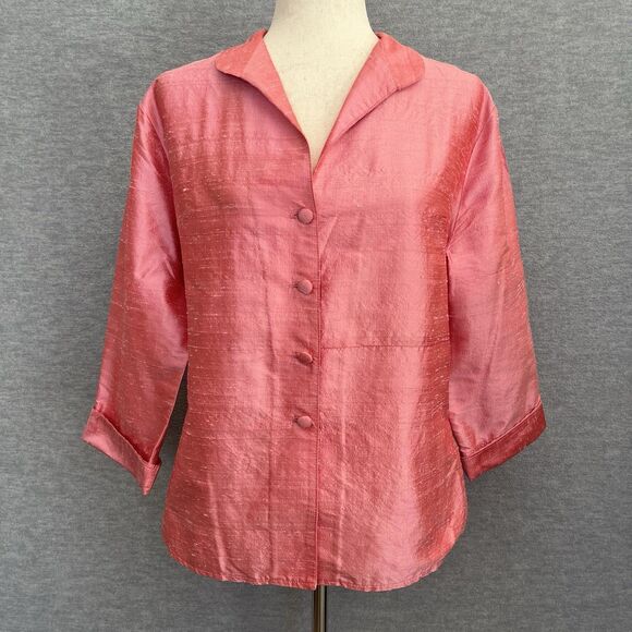 Charlotte Kellogg Lagenlook Silk Jacket Sz M Pink Elegant Old Money Quiet Luxury - Picture 3 of 10